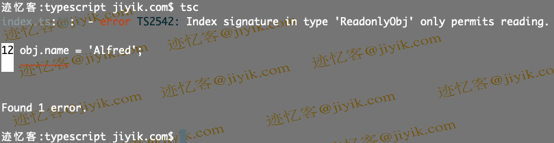 Index signature in type ReadonlyObj only permits reading