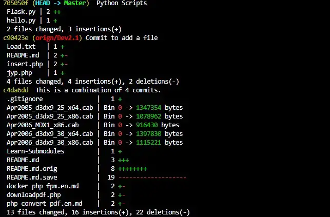 运行 git log –stat 以获取已更改文件的 diffstat