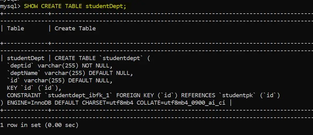 描述 MySQL 表和约束名称