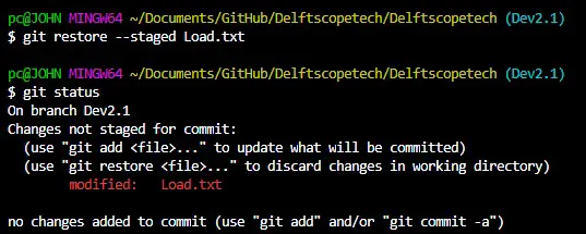 git status after git restore