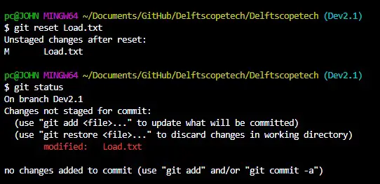 git status after git reset