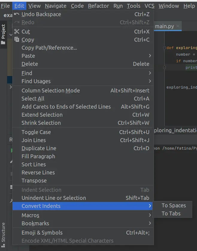 编辑 Pycharm 的设置以修复缩进错误