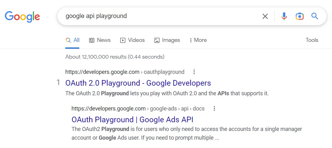 搜索 Google api playground