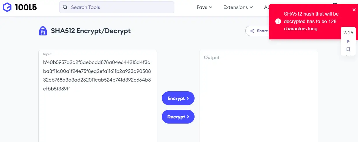 sha512 cannot decrypt